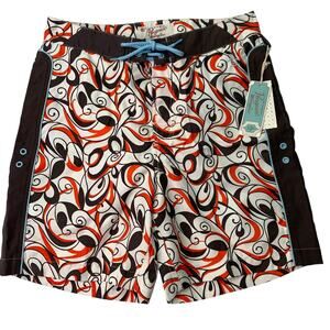 NWT Penguin by Munsingwear Size 30 Brown Orange Swirl Print Board Shorts Swim
